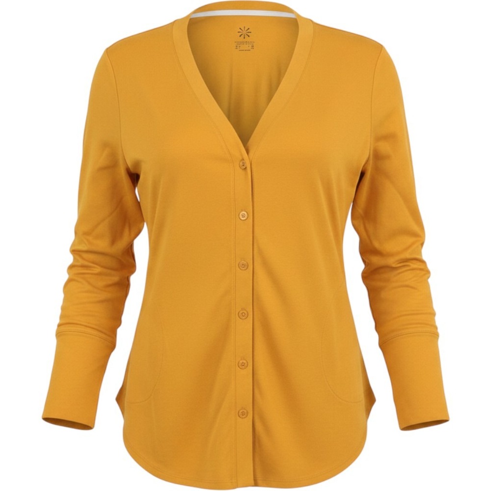 Isaac Mizrahi Cardigan Womens Large Mustard Yellow Pima Cotton V-Neck Casual NEW